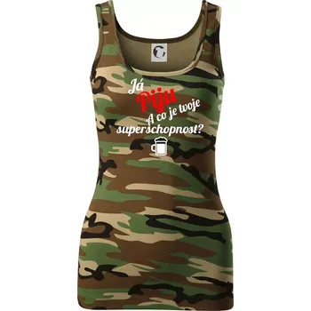 Já piju - tvoje superschopnost? šikmý nápis - Dámské Maskáčové tílko - L ( Hnědý maskáč )