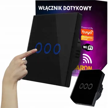 vypínač Dotykový Spínač Světla Černý Skleněný Trojitý WIFI+RF Tuya Smart Life