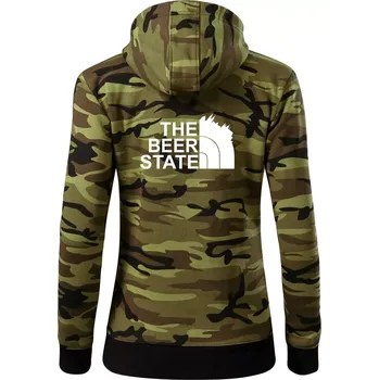 Dámská mikina The Beer State - Praha - Dámská mikina trendy zipper s kapucí - XS ( Zelený maskáč )