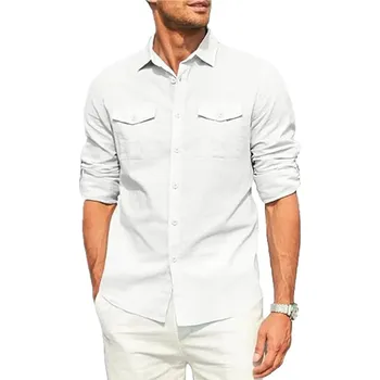 Pánská košile Pánská košile z bavlněného lnu s dlouhým rukávem Barva: Bílá, Velikost: XL