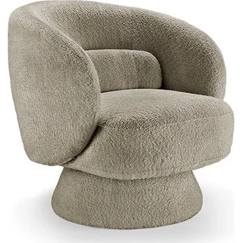 Křeslo Produkt Art deco otočné křeslo Elian potažené taupe šedou bouclé látkou se zaobleným opěradlem a kuželovou základnou 76 cm