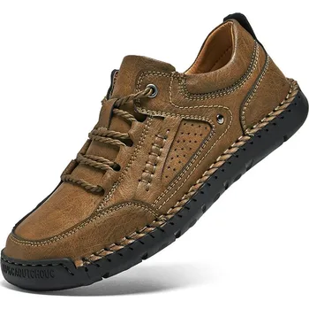 Pánská obuv Pánské lehké outdoorové tenisky s ručně šitým designem Barva: Khaki, Velikost: 38