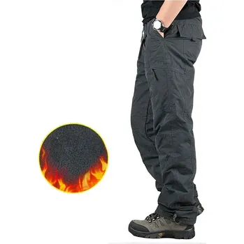 Pánské kalhoty Zimní fleece cargo kalhoty s kapsami na outdoor a turistiku Barva: Šedá, Velikost: 5XL