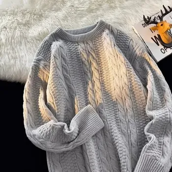 Pánský svetr Pánský pletený svetr s volným střihem a kulatým výstřihem Barva: Šedá, Velikost: 3XL