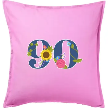 Polštář Květinové číslo kreslené - 90 - Polštář 50x50 - 50x50 - Včetně výplně ( Růžová )