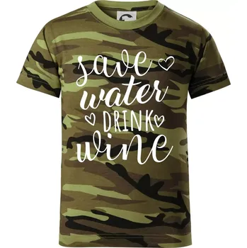 Save water drink wine - Dětské maskáčové triko - 104-110cm / 3-4 roky ( Zelený maskáč )