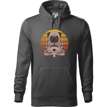 Pánská mikina Yoga meditace - pug - Mikina pánská Cape s kapucí - 4XL ( Ocelově šedá )