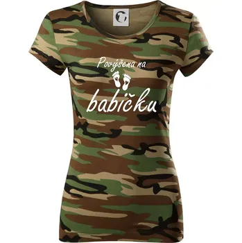 Dámské tričko Povýšena na babičku - Dámské maskáčové triko - XS ( Hnědý maskáč )