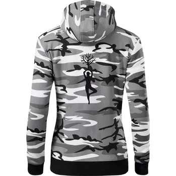 Dámská mikina Yoga strom - Dámská mikina trendy zipper s kapucí - XS ( Šedý maskáč )