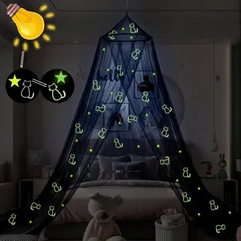 Baldachýn nad postel pro děti Síť 56x230x1020cm Černá Hvězda Kočka