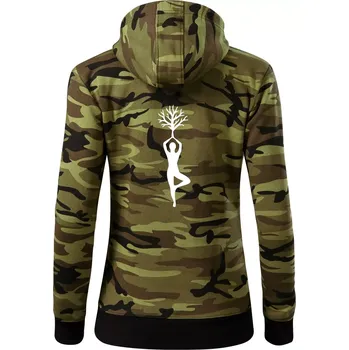Dámská mikina Yoga strom - Dámská mikina trendy zipper s kapucí - S ( Zelený maskáč )