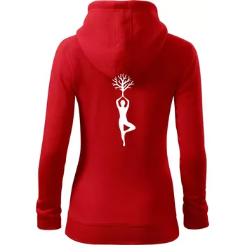 Dámská mikina Yoga strom - Dámská mikina trendy zipper s kapucí - XL ( Červená )