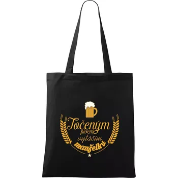 Nákupní taška Točeným pivem vytáčím manželku - Taška bavlněná - 42 x 38 cm ( Černá )