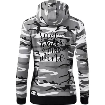 Dámská mikina Save water drink wine - Dámská mikina trendy zipper s kapucí - L ( Šedý maskáč )