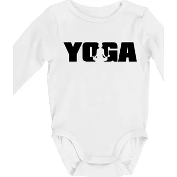 Yoga nápis - Body kojenecké s dlouhým rukávem - Dlouhý r. 3-6 měs ( Bílá )