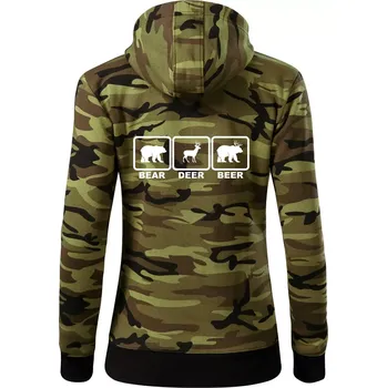 Dámská mikina Bear - Deer - Beer - Dámská mikina trendy zipper s kapucí - S ( Zelený maskáč )