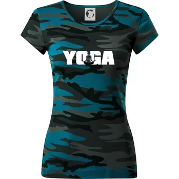 Yoga nápis - Dámské maskáčové triko - M ( Petrolejová maskáč )