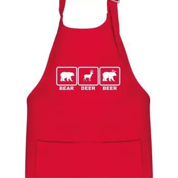 Kuchyňská zástěra Bear - Deer - Beer - Dětská zástěra na vaření - Univerzální velikost ( Červená )