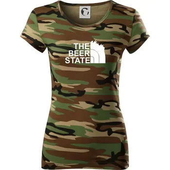 Dámské tričko The Beer State - Praha - Dámské maskáčové triko - L ( Hnědý maskáč )