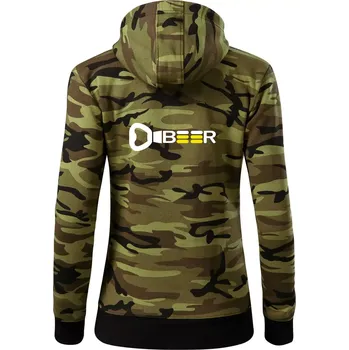 Dámská mikina Otvírák Beer - Dámská mikina trendy zipper s kapucí - 2XL ( Zelený maskáč )