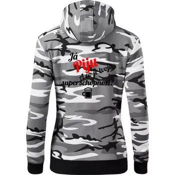 Dámská mikina Já piju - tvoje superschopnost? šikmý nápis - Dámská mikina trendy zipper s kapucí - S ( Šedý maskáč )