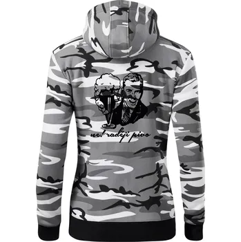 Dámská mikina Ne! Raději pivo - Dámská mikina trendy zipper s kapucí - S ( Šedý maskáč )
