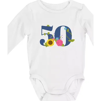 Květinové číslo kreslené - 50 - Body kojenecké s dlouhým rukávem - Dlouhý r. 3-6 měs ( Bílá )