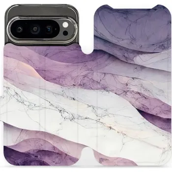 Pouzdro na mobilní telefon Flipové pouzdro Mobiwear - Google Pixel 9 Pro - VP31S Bílý a fialový mramor (Knížkové flip pouzdro, obal, kryt na mobil Google Pixel 9 Pro - VP31S Bílý a fialový mramor, materiál Umělá kůže + TPU - ochrana 360°, stojánek, silikonová vanička, magnetické)