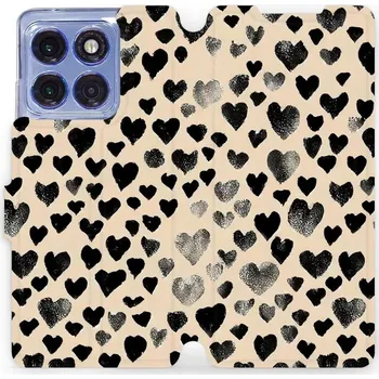 Pouzdro na mobilní telefon Flipové pouzdro Mobiwear - Motorola Edge 60 Pro - VA51S Černá srdíčka (Knížkové flip pouzdro, obal, kryt na mobil Motorola Edge 60 Pro - VA51S Černá srdíčka, materiál Umělá kůže + TPU - ochrana 360°, stojánek, silikonová vanička, magnetické zavírání)