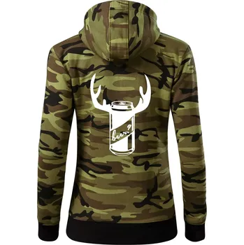 Dámská mikina Pivo plechovka - Dámská mikina trendy zipper s kapucí - XS ( Zelený maskáč )