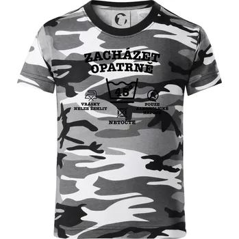 Chlapecké tričko Zacházet opatrně 45 - Dětské maskáčové triko - 122 cm/6 let ( Šedý maskáč )