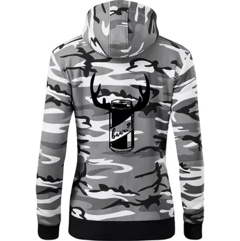 Dámská mikina Pivo plechovka - Dámská mikina trendy zipper s kapucí - XS ( Šedý maskáč )