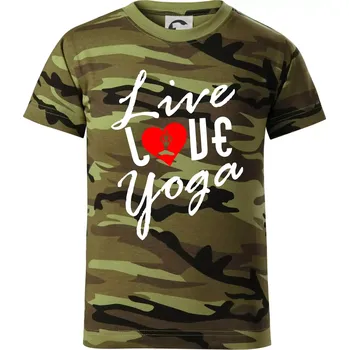 Live Love Yoga - Dětské maskáčové triko - 134 cm/8 let ( Zelený maskáč )