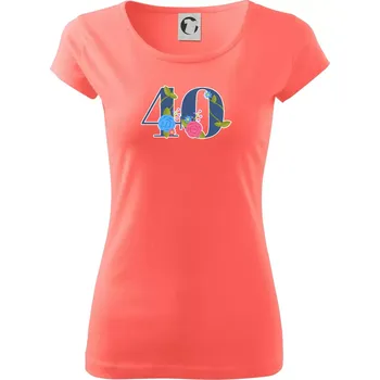 Dámské tričko Květinové číslo kreslené - 40 - Dámské triko Pure - S ( Korálová )