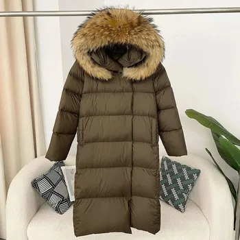 Dámský kabát Zimní dámská péřová bunda s páskem Velikost: S, Barva (Varianta): green natural