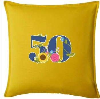 Polštář Květinové číslo kreslené - 50 - Polštář 50x50 - 50x50 - Pouze potah ( Žlutá )