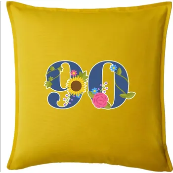 Polštář Květinové číslo kreslené - 90 - Polštář 50x50 - 50x50 - Pouze potah ( Žlutá )