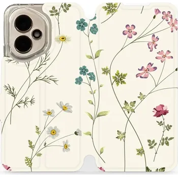 Pouzdro na mobilní telefon Flipové pouzdro Mobiwear - Honor 400 - MD03S Tenké rostlinky s květy (Knížkové flip pouzdro, obal, kryt na mobil Honor 400 - MD03S Tenké rostlinky s květy, materiál Umělá kůže + TPU - ochrana 360°, stojánek, silikonová vanička, magnetické zavírání)