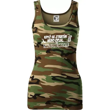 Dámské tričko Když se ztratím nebo opiju, tak si mě nechte - Dámské Maskáčové tílko - XS ( Hnědý maskáč )