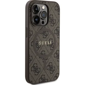 Pouzdro na mobilní telefon Zadní kryt Guess PU Leather 4G Colored Ring MagSafe pro Apple iPhone 14 Pro, hnědá