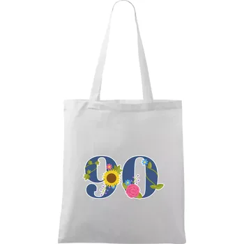 Květinové číslo kreslené - 90 - Taška bavlněná - 42 x 38 cm ( Bílá )