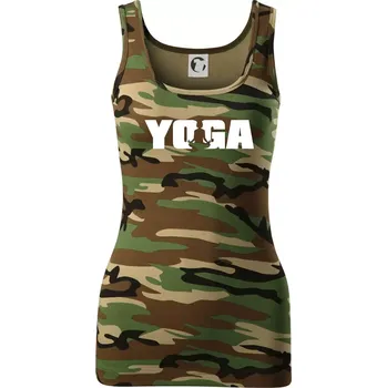 Dámské tričko Yoga nápis - Dámské Maskáčové tílko - M ( Hnědý maskáč )