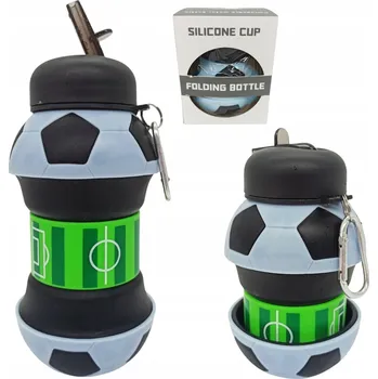 LAHEV NA PITÍ SKLÁDACÍ SILIKONOVÁ LAHEV SKLÁDACÍ FOTBALOVÝ MÍČ HŘIŠTĚ HÁČEK 500ML