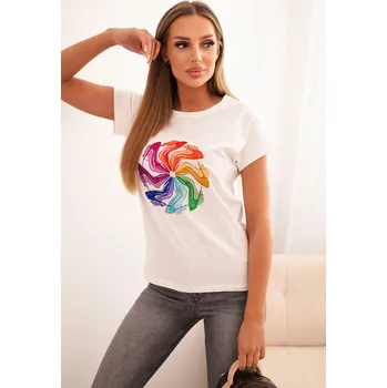 Dámské tričko Kesi Dámská bavlněná blůza s krátkým rukávem a barevným potiskem Duha Barva: Tělová, Velikost: UNI