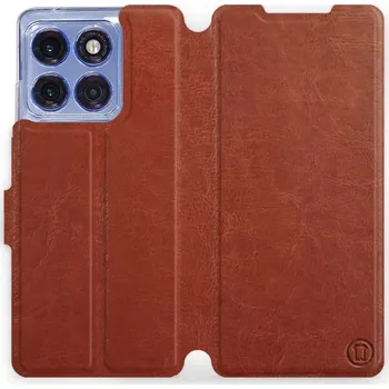 Pouzdro na mobilní telefon Flipové pouzdro Mobiwear - Motorola Edge 60 Pro - Hnědé a šedé (Knížkové flip pouzdro, obal, kryt na mobil Motorola Edge 60 Pro - Hnědé a šedé, materiál Umělá kůže + TPU - ochrana 360°, stojánek, silikonová vanička, magnetické zavírání)