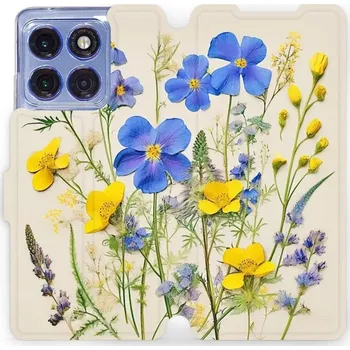 Pouzdro na mobilní telefon Flipové pouzdro Mobiwear - Motorola Edge 60 Pro - VP41S Modré a žluté kvítky (Knížkové flip pouzdro, obal, kryt na mobil Motorola Edge 60 Pro - VP41S Modré a žluté kvítky, materiál Umělá kůže + TPU - ochrana 360°, stojánek, silikonová vanička, magnetické)