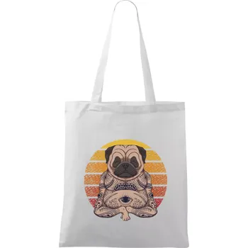 Yoga meditace - pug - Taška bavlněná - 42 x 38 cm ( Bílá )