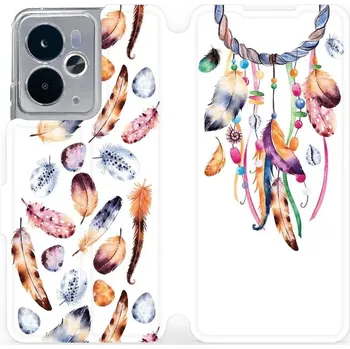 Pouzdro na mobilní telefon Flipové pouzdro Mobiwear - Realme 14T 5G - M003S Lapač a barevná pírka (Knížkové flip pouzdro, obal, kryt na mobil Realme 14T 5G - M003S Lapač a barevná pírka, materiál Umělá kůže + TPU - ochrana 360°, stojánek, silikonová vanička, magnetické zavírání)