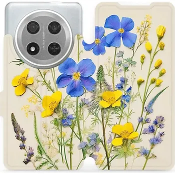 Pouzdro na mobilní telefon Flipové pouzdro Mobiwear - Honor Magic7 Lite 5G - VP41S Modré a žluté kvítky (Knížkové flip pouzdro, obal, kryt na mobil Honor Magic7 Lite 5G - VP41S Modré a žluté kvítky, materiál Umělá kůže + TPU - ochrana 360°, stojánek, silikonová vanička, magnetické)