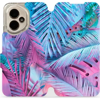 Pouzdro na mobilní telefon Flipové pouzdro Mobiwear - Honor 400 - MG10S Fialové a modré listy (Knížkové flip pouzdro, obal, kryt na mobil Honor 400 - MG10S Fialové a modré listy, materiál Umělá kůže + TPU - ochrana 360°, stojánek, silikonová vanička, magnetické zavírání)